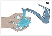 Hände unter fließendem Wasser gründlich abspülen.