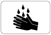 Illustration von zwei Händen unter Wassertropfen, was das Hände waschen Symbolisieren soll.